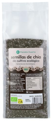 PLANETA HUERTO | Semillas de Chía ECO 500 g – Semillas de Chía Ecológicas con Alto Contenido en Omega-3, Fibra y Propiedades Saludables
