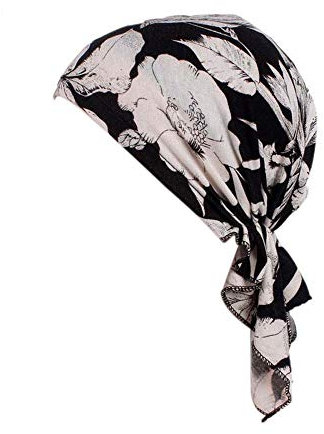Locisne Women's Printed Head Scarf, Turban, Headwear, Chemo Beanie Scarf, Headwear for Cancer, Chemo, Hair Loss (schwarze Blumen)