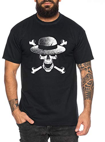 Skull Hat Zorro One Manga Herren Ruffy T-Shirt Anime Piece, Farbe:Schwarz, Größe:XXL