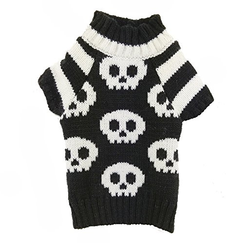 ABRRLO Halloween Hund Pullover Dog Sweater Schädel Streifen Hundepullover warme weiche Haustier Kostüm Hunde Strickpullover Winter