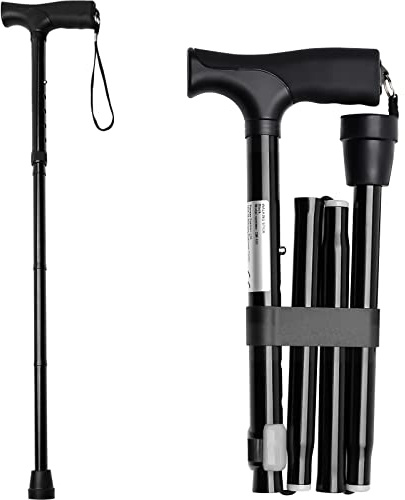 iCatchy Walking Flexible Stick, Easy Adjustable Height Folding Extendable Walking Aid Mobility Aid Collapsible Walking Stick for Unisex UKCA Approved (Black)