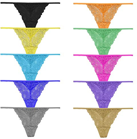 Pmrxi G String Thongs for Women Multicolor Low Waist T-Back Lace G String Panties 10 Pack Medium Size