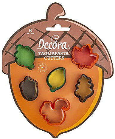 Decora 0255213 SET 6 EMPORTE-PIÈCES EN PLASTIQUE MINI FEUILLES D'AUTOMNE, Brun et Vert