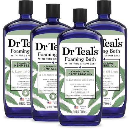 Dr Teal's Foaming Bath with Pure Epsom Salt, Cannabis Sativa Hemp Seed Oil, 34 fl oz (Pack of 4)
