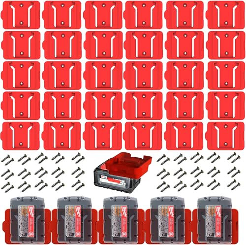 Gijok Batteriehalter für Milwaukee M18 18 V Batterie (ohne Batterie), 30 Packungen Wandhalterung, Batterienaufbewahrung für Wand, Arbeitswagen, Regal, Werkzeugkasten