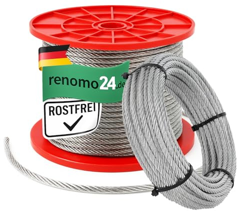 Renomo24 Edelstahl Drahtseil 2mm - Edelstahlseil 5m 7x7 - V4A (AISI 316) rostfrei INOX - Edelstahldraht Stahlseil Seil