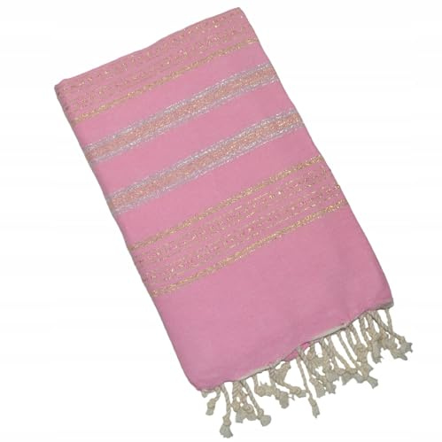 Pawakabano Fouta, asciugamano per hammam, asciugamano da sauna, asciugamano in cotone, lurex, circa 200 x 100 cm (rosa oro argento)