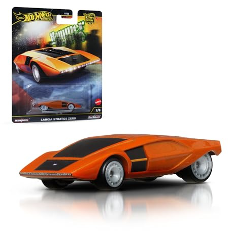 Hot Wheels Premium 1:64 Lancia Stratos Zero Modellauto | Car Culture Sammlerauto Hammer Drop Mix mit Real Riders Reifen und Metallkarosserie/-chassis, HRV77