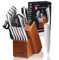 RAXCO Set di coltelli da cucina con blocco, 18 pezzi di utensili da cucina, set da 5 coltelli e 7 spatole in silicone (Wulnut)