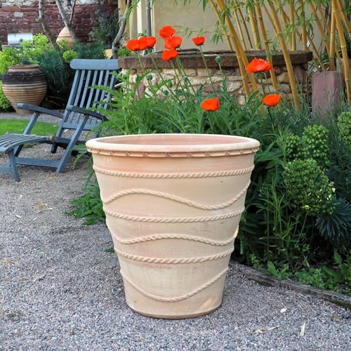 Palatina Werkstatt großer standfester hoher Blumentopf Höhe 60 cm aus Terracotta, frostfester Pflanzkübel Übertopf aus Kreta, zum Bepflanzen, Acanthus 60