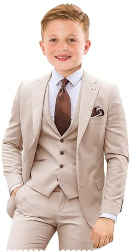 Boy Suits Formal 3 Pieces Beige Suit for Boys Slim Fit Wedding Outfit Kids Prom Tuxedo Dresswear Set Size 7