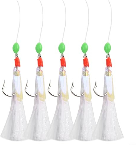 Lastdaytime 5Pcs Luminous Fishing Lures Soft Mackerel Feather Rigs For Freshwater For Saltwater Mackerel Bass Pollock Cod Fishing Hooks Herring Bait Fishing Accessories