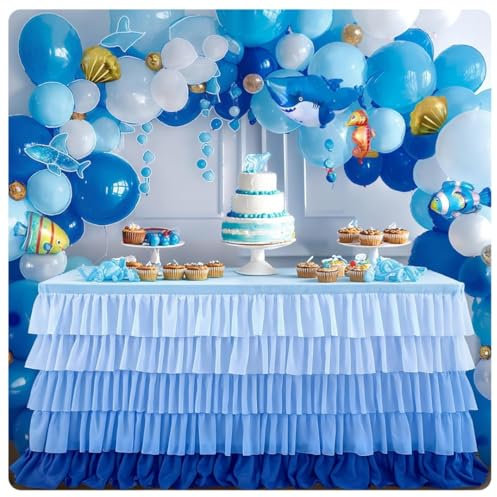 Pmnzdy Tischrock 4/6/8/9FT*77CM 5-lagiger Flauschiger Tutu Tüll Tischröcke Bonbonfarbe Tischdekoration Chiffon Plissee Tischrock Hochzeit für Party Babyparty Rüschen Farbverlauf Blau 9FT?275×77cm