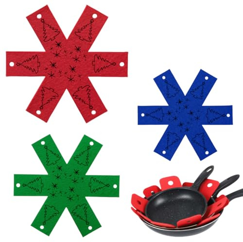 Pan Protectors, 6pcs Saucepan Protectors for Stacking, Felt Thermal Insulation Mat Reusable, Kitchen Motorhome Essentials (Red*Green*Blue)