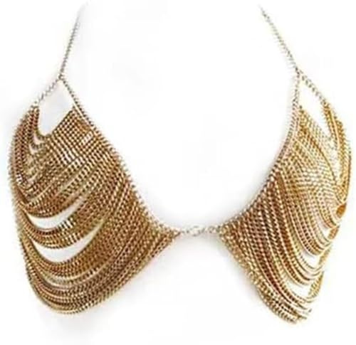 FENXIXIONE Damen Sexy Körper Kette Mehrschichtig Brustkette Mode BH Kette Accessoires Geschenk Körperschmuck