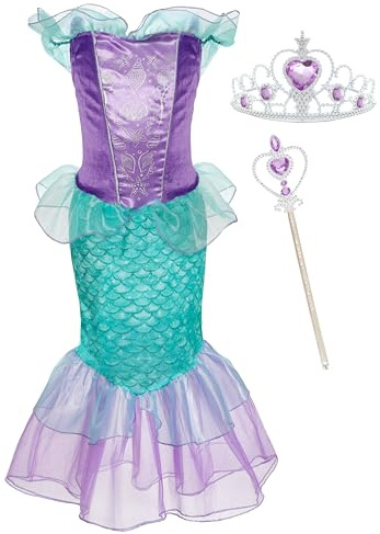 Sincere Party sjöjungfru prinsessa flicka ariel cosplay klänning med trollstav och krona 9–10 år