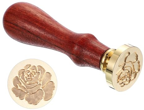 PATIKIL Siegelstempel Personalisiert, Rose, Blumen Siegelwachs Stempel Klassisch Retro Abnehmbarer Messingkopf Holzgriff für Umschlag Einladungskarten, Braun