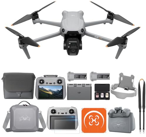 DJI Air 3S Fly More Combo (RC 2 Fernsteuerung mit Bildschirm) mit Vielseitiges Zubehör, Drohne mit 1 CMOS Weitwinkel & mittlerer Telekamera, 4K/60fps, omnidirektionale Erkennung & 3 Akkus