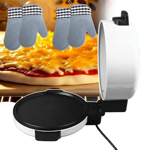 WOTZOV Mini Horno eléctrico para Pizza con 2 Guantes, Horno Antiadherente para Hornear Pizza con Temperatura Ajustable, Horno automático para Pizza y panificadora para Cocina casera, CAM