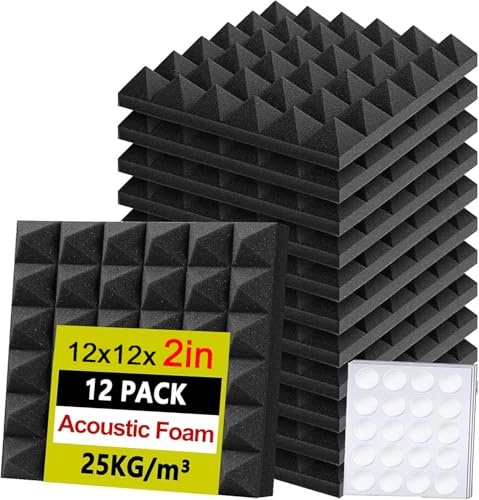 Confezione da 12 pannelli acustici in schiuma da 30,5 x 30,5 x 5,5 cm, pannelli fonoassorbenti per pareti, pannelli acustici progettati a piramide, per studi sonori, registrazione podcast, sale giochi