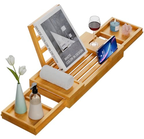 Yirilan Premium Badewannenablage, Erweiterbares Badtablett, Faltbare Premium-Badewannenablage, Neues Zuhause, Jubiläums- und Hochzeitsgeschenke für Paare, Brautdusche-Geschenk für Frauen, Passend für