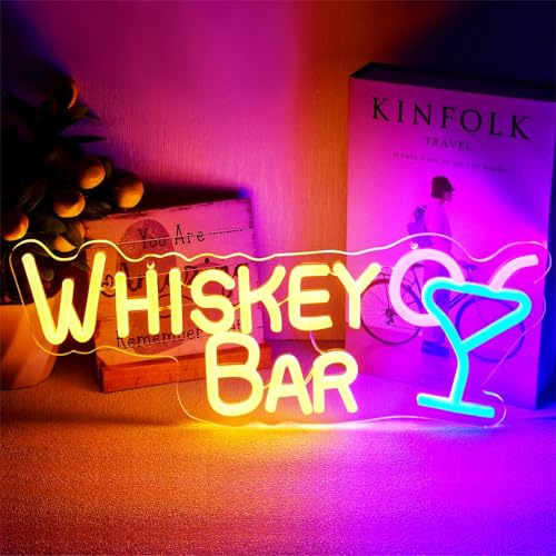 Focenat Insegna Luminosa LED Bar Neon, Pannello Acrylico 38x23cm con Catena e Gancio Adesivo, USB con Regolazione Luminosità, Decorazione per Parete Bar Pub Club Ristorante Casa (Neon-B)