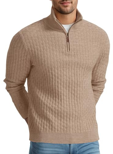 QIXING Jersey de punto para hombre, cuello medio, grueso, informal, con cremallera 1/4