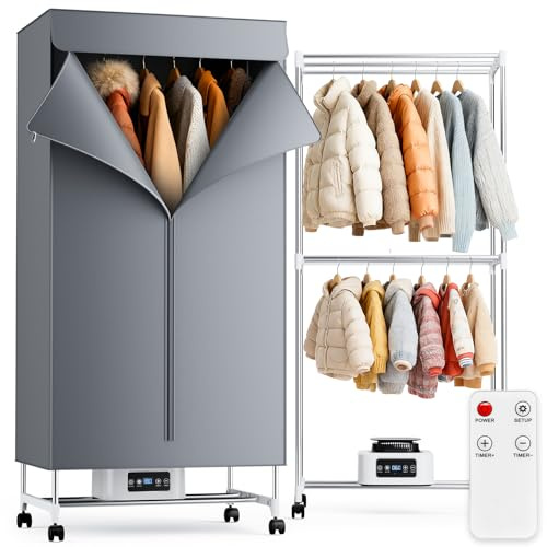 Etacé Heated Clothes Airer, 2-Tier Electric Clothes Dryer Indoor with 16KG Large Capacity, 1800W Fast Heated Clothes Drying with 300 Min Timer, Remote Control, Auto Power-Off