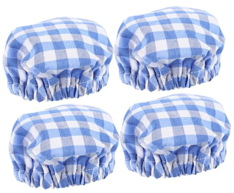 MOLUCKFU 4pcs Elastic Unbleached Cloth Lid Covers for Sourdough Starter Jars Plaid Bread Bowl Cover Reusable Breathable Fabric for Fermentation and Dust Protection Kitchen Jar Mouth