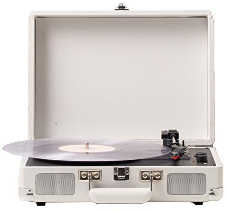 CLSDRZC Giradischi portatile per valigia con altoparlante stereo, giradischi per valigia in vinile con trasmissione a cinghia a 3 velocità, supporto registrazione da 7/10/12 pollici, uscita audio RCA,