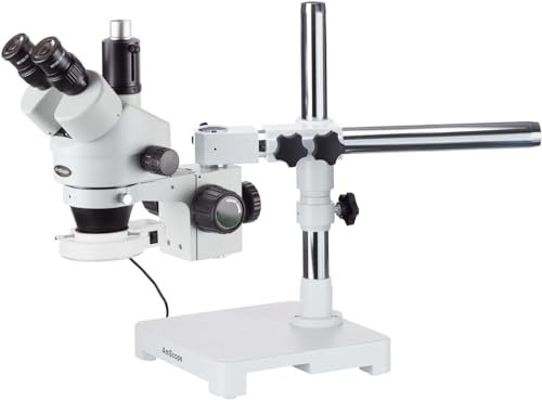 AmScope SM-3TZZ-54S Boom Ständer Trinokulares Zoom Stereomikroskop mit 54 LED-Licht, 3.5X-180X, Weiß