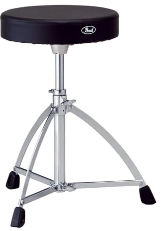 Pearl Drum Stool D-730S - Height Adjustable Drum Throne with Round Vinyl Seat and Single Braced Tripod Base,Black,405 - 605mm (16 - 23.8)