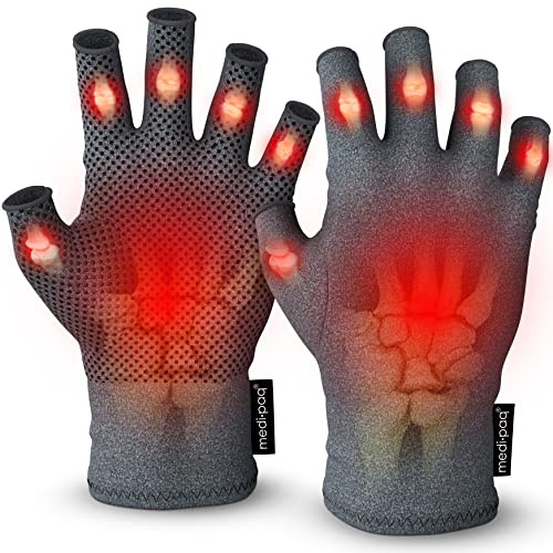 Medipaq Compression Gloves for Arthritis Relief 1 Pair - Medium Fingerless Hand Support Gloves with Grip – Pain Relief for Joints, Hands, and Fingers