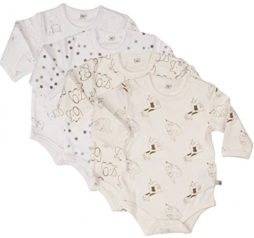 PIPPI Unisex Baby Body LS AO-printed (4-pack) Formender Body, White, 68