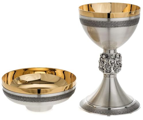 Holyart Cáliz y Patena de latón ofertorio Milagros, PatenaDiámetro Copa Cáliz: 11.5 cm|Diámetro Patena: 14 cm|Altura cáliz: 19 cm