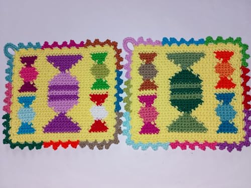 1 Paar Topflappen Bonbons, gehäkelt Handarbeit
