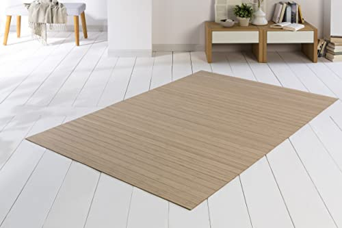 DE-COmmerce Bambusteppich SOLID Powder 140x200 cm, extra breite 50mm gehärtete Stege, Teppich ohne Bordüre, Bambusmatte