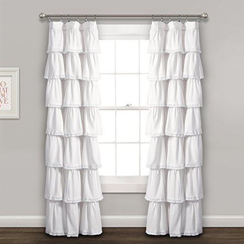 Lush Decor Lace Ruffle Light Filtering Window Curtain Panel Single 52 W x 84 L White - Ruffle Curtains for Bedroom or Nursery - Coquette Curtains