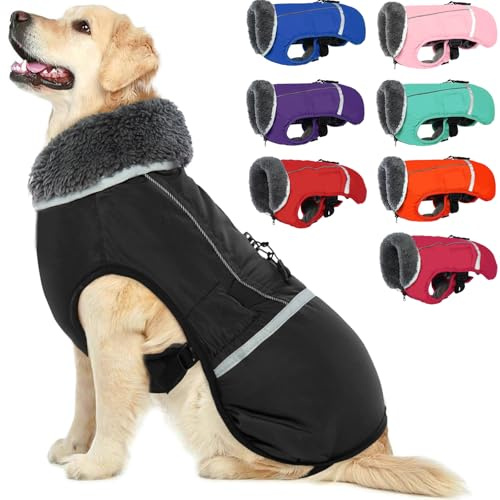 QBLEEV Warm Dog Coat, Reflective Dog Jacket, Waterproof Dogs Winter Coat
