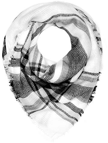 Autiga großer Damen Strickschal kariert Karo XXL Wollschal Oversized Winterschal Deckenschal quadratisch weiß-schwarz