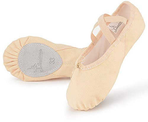 Soudittur Ballet Shoes Girls Dance Slippers Canvas Gymnastic Yoga Shoes Split Sole Canvas Flat for Kids and Adult (Size 10 UK Child, Ballet Pink)