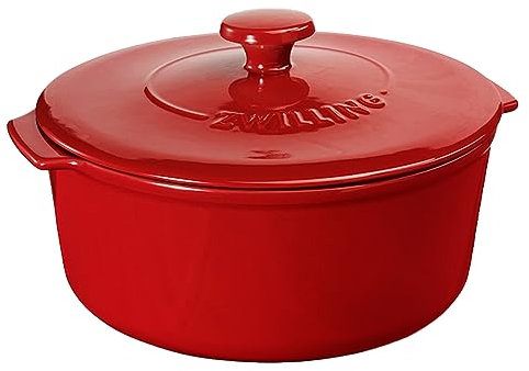 Zwilling 40202-024 Ceramic Cooking Pot – Oven Baking Pot With Lid, Microwave/Freezer Safe Round Cocotte, Easy Clean Dishwasher Safe, 3 L Capacity, Side Handles, Roast/Bake/Grill, 24 cm, Red