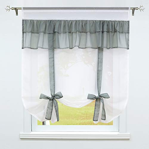 SCHOAL Raffrollo Küche Raffgardine mit Tunnelzug Bindegardine Weiß Leinen Gardinen Modern Vorhänge BxH 120x140cm 1 Stück Grau