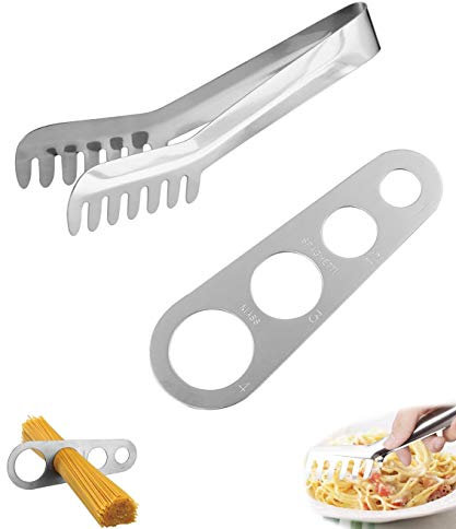 Tang Yuan Righello per Spaghetti + Clip per Spaghetti,Pinza per la Cena in Acciaio Inossidabile,Strumento per misurare Gli Spaghetti,Righello da Cucina Piccolo Strumento (2 Pezzi)