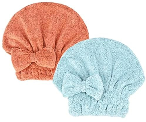 MAYOUTH Mikrofiber hårtorkande handdukar huvudsjal 2-pack med rosettknut duschmössa hårturban hårsjal badmössa för kort eller lockigt långt vått hår gåvor för kvinnor