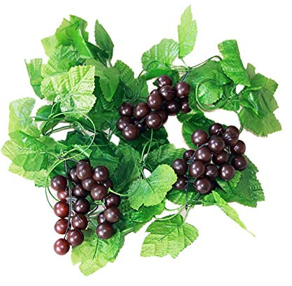 ASkinds 5Pcs Artificial Grapes Vines Leaves Hanging Grapes Rattan Leaves Fruit Grapevines Rattan Artificial Greenery Garland for Home Garden Wedding Party Decoration