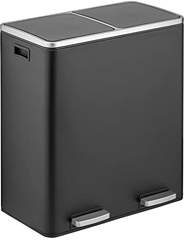 mDesign Tretmülleimer mit 60 Litern – Mülleimer aus Metall mit zwei Inneneimern zur Mülltrennung – Abfallsammler mit 60 Liter für Küche, Badezimmer oder Büro – schwarz