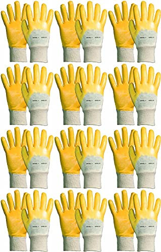 Novatool 288 Paar Arbeitshandschuhe Nitril I Grö0e 9 I Gelb | Ölabweisend I EN388:2016 3111X I Arbeitshandschuhe Damen beschichtet Handschuhe Garten Kaktus Handschuhe
