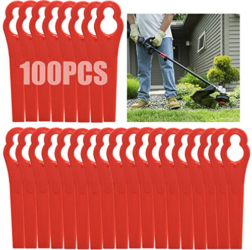 Beamely 100 Pcs Plastic Grass Trimmer Blades, Cordless Strimmer Blades 83 mm Lawn Mower Cutting Blades Garden Mower Replacement Blades for Einhell Grass Strimmer-Red