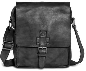 Cas8 men LINUS Umhängetasche mit Überschlag, stilvolle Messenger Bag für Herren, Bürotasche aus 100% Leder, Männertasche für Office & Freizeit, graphite